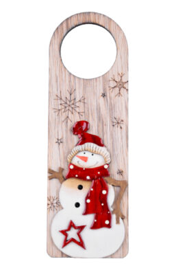 Visačka na dveře sněhulák XMAS, dřevo, béžová/červená, 8x24x1cm, ks  (EFS-411188)
