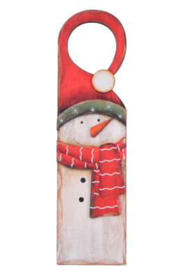 Visačka na dveře sněhulák XMAS, dřevo, béžová/červená, 8x29x1cm, ks  (EFS-411190)