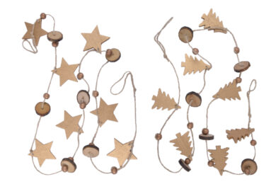 Girlanda hvězda/stromek, dřevo, zlatá, 8,5x47x2cm, 2T  (EFS-840106)