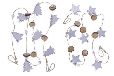 Girlanda hvězda/stromek, dřevo, stříbrná, 8,5x47x2cm, 2T  (EFS-840107)