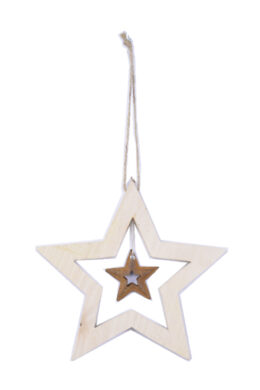 Ozdoba hvězda DUO, závěsná, dřevo, hnědá, 14x14x1,2cm, ks  (EFS-910670)