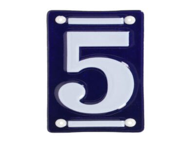 Číslo domovní 5, smalt, modrá/bílá, 7x12cm  (ZEE-DB92-5)