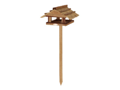 Krmítko pro ptáčky na noze, dřevěné se slaměnou střechou  (ZEE-FB97)