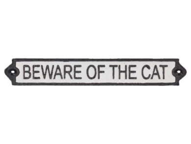 Cedule BEWARE OF THE CAT, nástěnná, litina, 26x5cm  (ZEE-LH324)