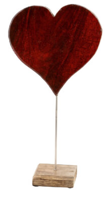 Srdce na stojánku, dřevo, červená, 23x22x2,5cm  (ZGE-12006095)
