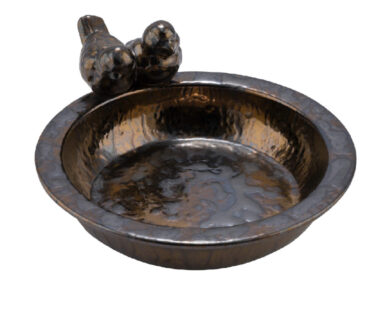 Pítko pro ptáky s ptáčky, keramika, bronzová,  (ZGE-12203115)
