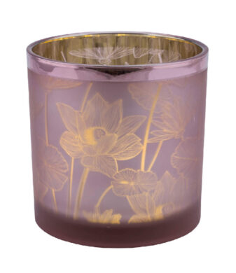 Svícen/lucerna skleněná s leknínem FLOWER, růžová,  (ZGE-12302021)