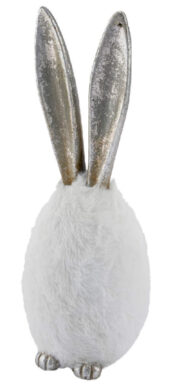 Dekorace vejce s ušima, umělá kožešina/PES, bílá/stříbrná, 13x13x38cm, ks  (ZGE-12406049)