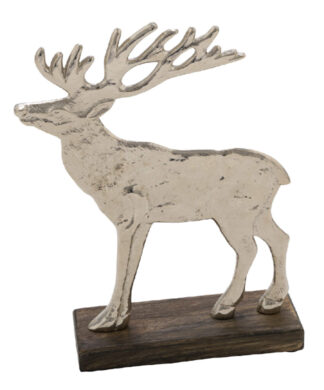Dekorace jelen na dřevěném podstavci, hliníkový, s  (ZGE-22102491)