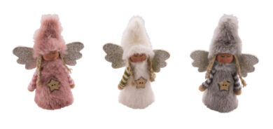 Dekorace anděl v kožíšku, 10,5x5x14cm, 3T  (ZGE-22204351)