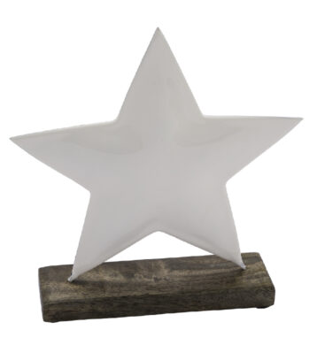 VDT Dekorace hvězda na podstavci, dřevo/kov, bílá, 12x5x14cm, ks  (ZGE-22302464)