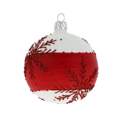 Ozdoba vánoční, koule vločky, červená, 8cm  (ZOZ-222286)