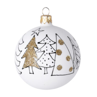 Ozdoba vánoční, koule stromy, bílá, 8cm  (ZOZ-222380)