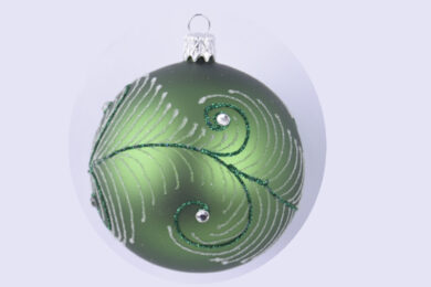 Ozdoba vánoční koule, paví peří zelené, 8cm  (ZOZ-232310)