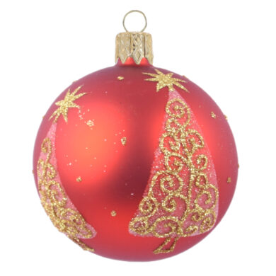 Ozdoba vánoční koule, stromky tapeta červená, 8cm  (ZOZ-232324)
