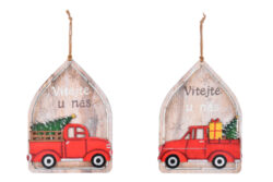 Závěs auto se stromkem XMAS TRUCK, dřevo, červ./béžová/zel., 19x26x1,5cm, 2T - Objevte nae FSC certifikovan zvsn dekorace. Krsn a ekologick doplky pro v domov a zahradu.