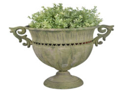 Váza vysoká - kov, zelená patina, V - Kovový samostatně stojící květináč/obal na květináč v designu francouzské vázy. Vzhled staré patiny. Rozměr v cm (ŠxHxV): 39x27,8x30,6. Obsah: neuvádí se. Materiál: kov s patinou.