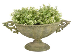Váza široká - kov, zelená patina, M - Kovový samostatně stojící květináč/obal na květináč v designu francouzské vázy. Vzhled staré patiny. Rozměr v cm (ŠxHxV): 38,8x22,9x22,4. Obsah: neuvádí se. Materiál: kov s patinou.