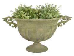 Váza široká - kov, zelená patina, V - Kovový samostatně stojící květináč/obal na květináč v designu francouzské vázy. Vzhled staré patiny. Rozměr v cm (ŠxHxV): 45x29,9x32. Obsah: neuvádí se. Materiál: kov s patinou.