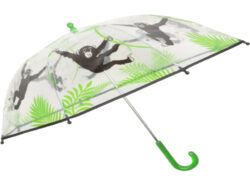 XXX Deštník s opicí, průhledný - Plastový deštník z odolného materiálu. Vhodný pro děti. S kovovou rukojetí opatřenou plastovým úchopem. Deštník je vyroben z odolného průhledného materiálu opatřeného barevným potiskem animované opičky houpajcí se na liáně. Potisk deštníku v černo-zeleném barevném zpracování. Rozměr v cm (ŠxHxV): 72x72x63,3. Obsah: neuvádí se. Materiál: POE, kov, PP.