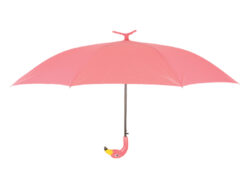Deštník Plameňák - Hedvábný deštník. S kovovou rukojetí opatřenou plastovým úchopem. Ve sladce růžovém barevném zpracování, s tvarovaným úchopem rukojeti v motivu hlavy plameňáka a stojánkem ve stylu 3-nožky. Rozměr v cm (ŠxHxV): 98x98x79. Obsah: neuvádí se. Materiál: jemná hedvábná tkanina, ABS, kov.