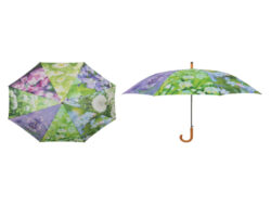 Deštník s jarním motivem - Polyesterový deštník. S kovovou rukojetí opatřenou dřevěným úchopem. V barevném zpracování s potiskem jarních květin. Rozměr v cm (ŠxHxV): 120x120x95. Obsah: neuvádí se. Materiál: polyester, kov, dřevo.