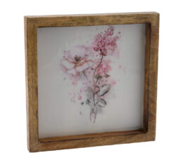 DOP JDD Obraz Romantic, mangové dřevo, přírodní/růžová/bílá, 25,3x25,3x2,5cm