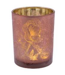 Svícen/lucerna skleněná s pivoňkou FLOWER, růžová, - Zkrášlete svůj domov s našimi elegantními svícny a lucernami. Pro moderní atmosféru a pohodu. Objednejte si ještě dnes!
