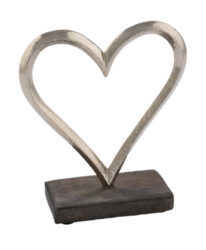 Dekorace srdce na podstavci kov/dřevo LOVE, stříbr - Popis se připravuje - možno na dotaz