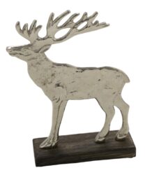 VJ Dekorace jelen na dřevěném podstavci, hliníkový, stříbrná, 9x5x13cm