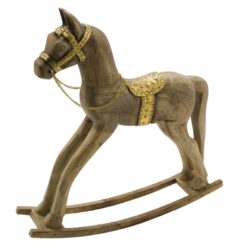 DOP VJ Kůň houpací dřevěný, zlatá/přírodní, 38x28x12cm