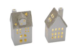 Domek keramický, LED, bílá/zlatá, 7,5x6,5x13, 2 - Popis se připravuje - možno na dotaz