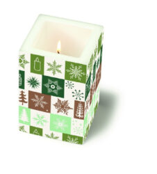 Svíčka - vánoční vzor, zelený 8x8x12 - Popis se připravuje - možno na dotaz