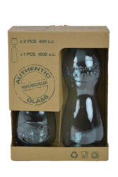 Lahev a 2 sklenice WATER, sv. modrá - Praktická láhev a sklenice z ECO produktů VIDRIOS SAN MIGUEL 100% spotřebitelsky recyklované sklo s certifikací GRS.